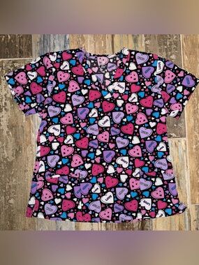 #0036 Women’s Divine Stretch by JDM V-neck Scrub Top - Valentine’s XL